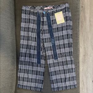 Juicy Couture Navy and Cream Plaid Flannel Pants with Blue Tie and Logo and Back